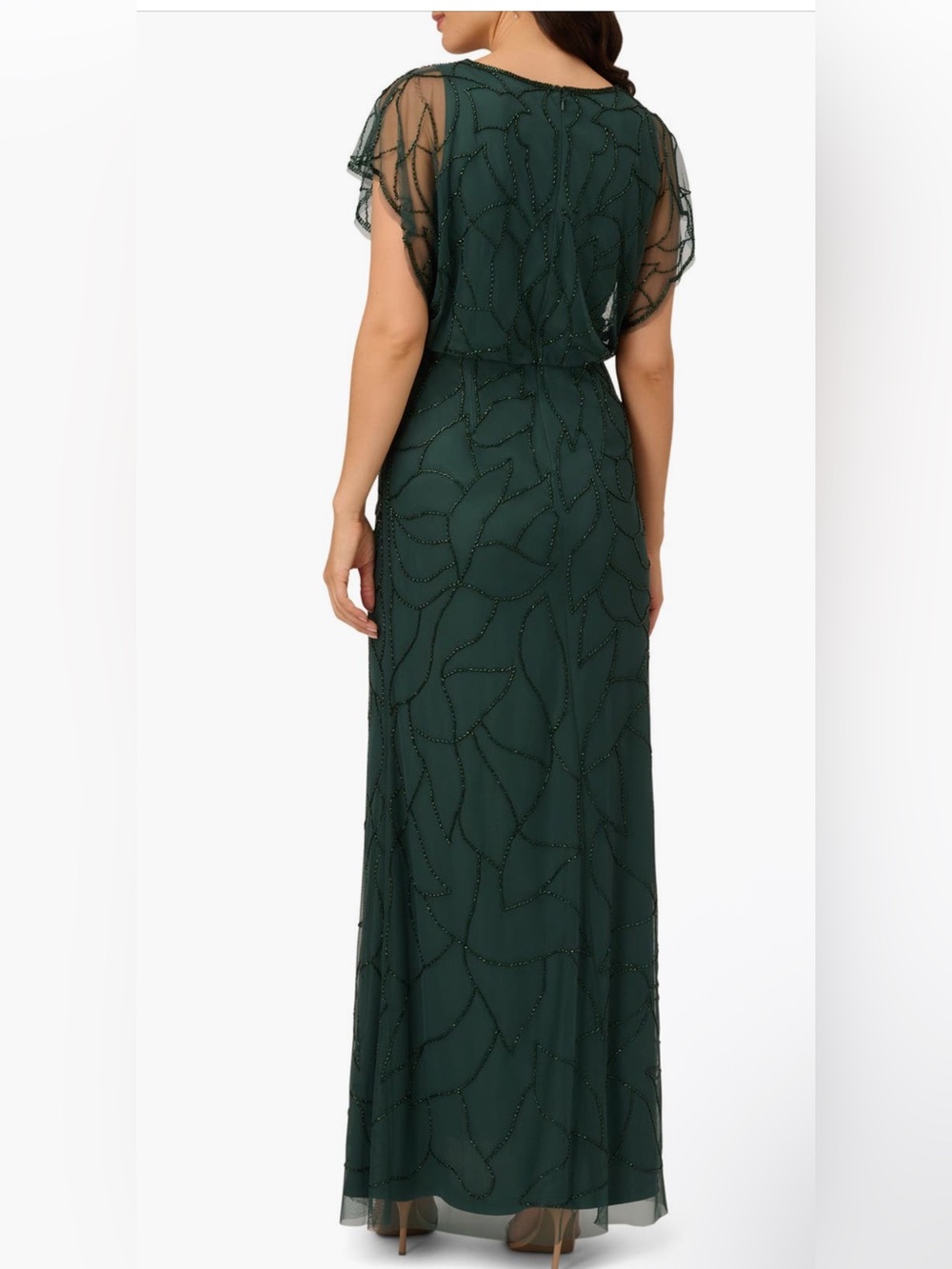 Adrianna Papell Dark Green Beaded Flutter Sleeve Gown NWT SZ 14 Formal MOB GALA - Picture 2 of 13